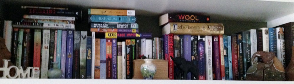 Overflowing bookshelf